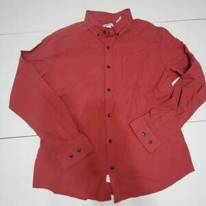 Como Mens Button Down Shirt Red Long Sleeve Pocket L